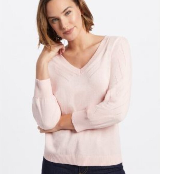 NWT Draper James Sweater V-Neck Puff Sleeve Pink Wool Cashmere Pastel Size XL - Picture 14 of 14
